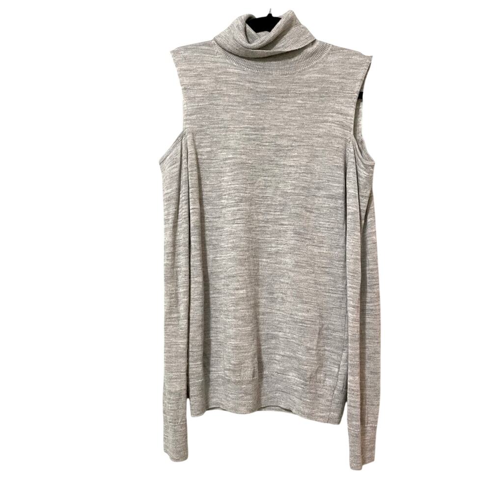 All Saints Grey Lightweight Cold Shoulder Turtleneck Sweater 4 Merino Wool